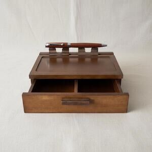 Vintage Wooden Desk Organizer Box 8x10x3"Rustic Drawer Valet Tray Office Storage
